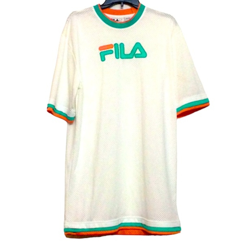 🌞 Fila athletic jersey cooling net fabric layer look orange & green men size L